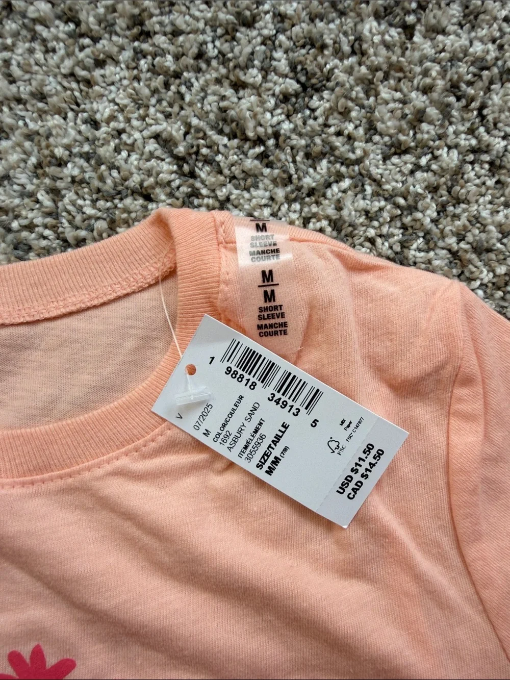 The Children's Place Peach Tee with Pink Boot & Sunflowers